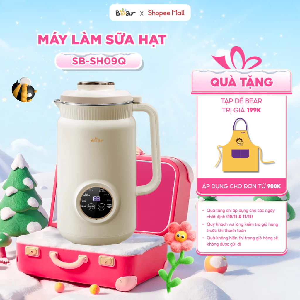 Máy Làm Sữa Hạt Bear 1L Máy Xay Nấu Đa Năng Công Nghệ Xay 3 Chiều, Máy Xay Làm Sữa Hạt, Máy Xay Hạt Làm Sữa SB-SH09Q