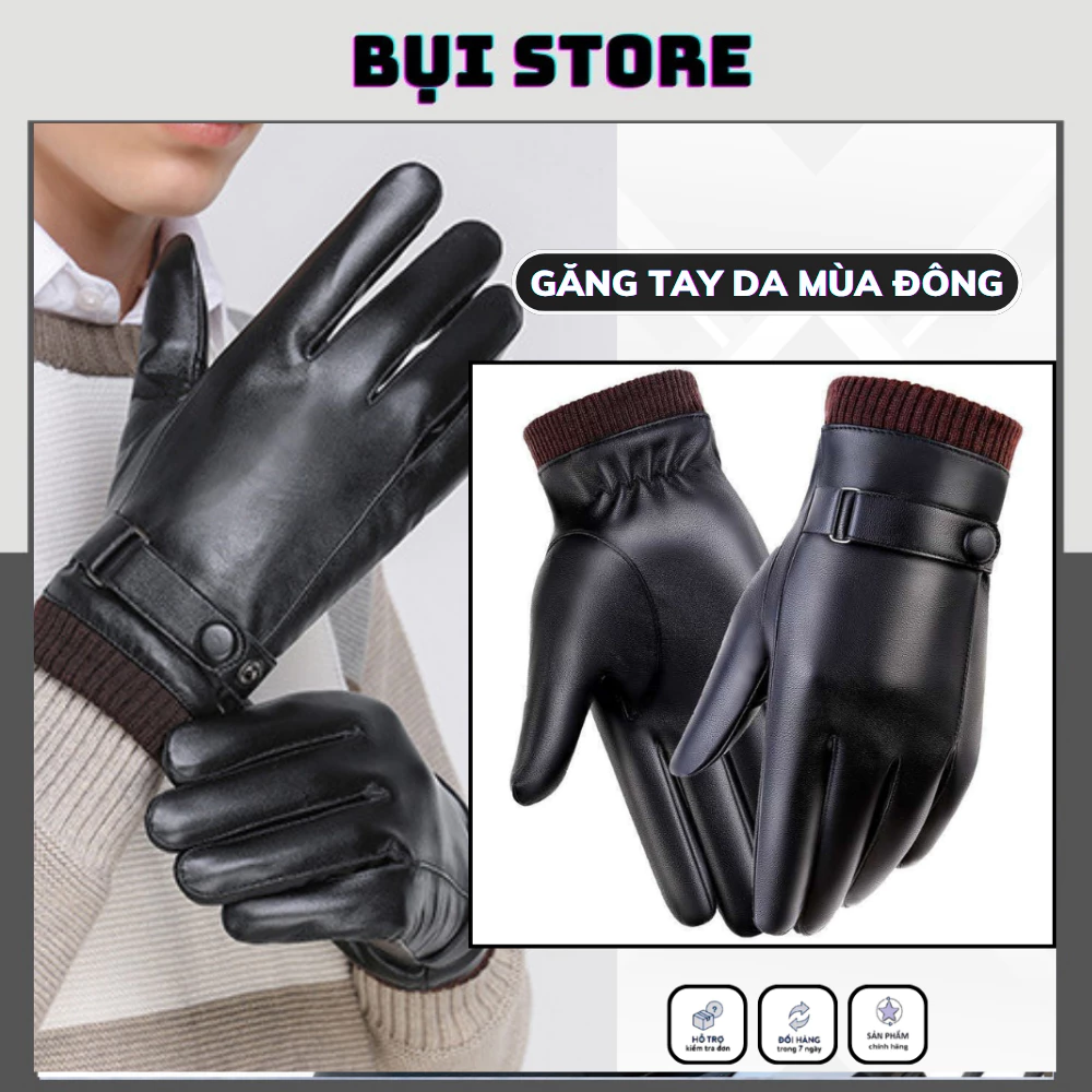 Găng tay da chống nước nam nữ mùa đông, bao tay unisex cảm ứng gang tay lót nỉ giữ ấm đi làm đi phượt đi chơi đi làm