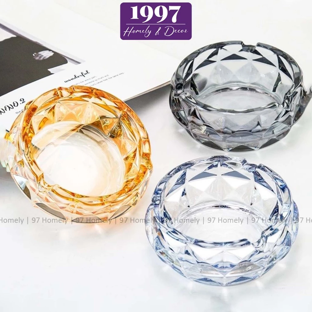 Gạt Tàn Thủy Tinh 97HOMELY Hình Dạng Tròn Cắt Nét Nhiều Màu Trong Suốt Cao Cấp DT251002701