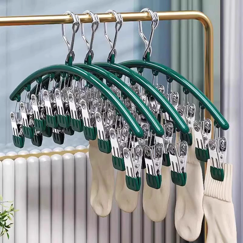 [10 Kẹp] Móc Treo Quần Áo,  Đồ Lót Tất Vớ Chống Trượt ,Chống Rơi Bằng Thép Không Gỉ 88533