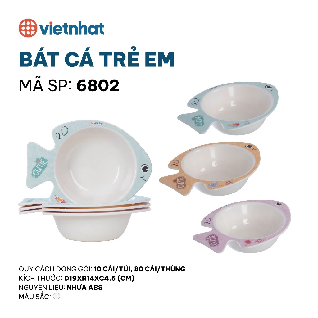 Bát cá trẻ em 6802 Việt Nhật, bát ăn dặm cho bé bằng phíp, hình thù dễ thương, an toàn tuyệt đối
