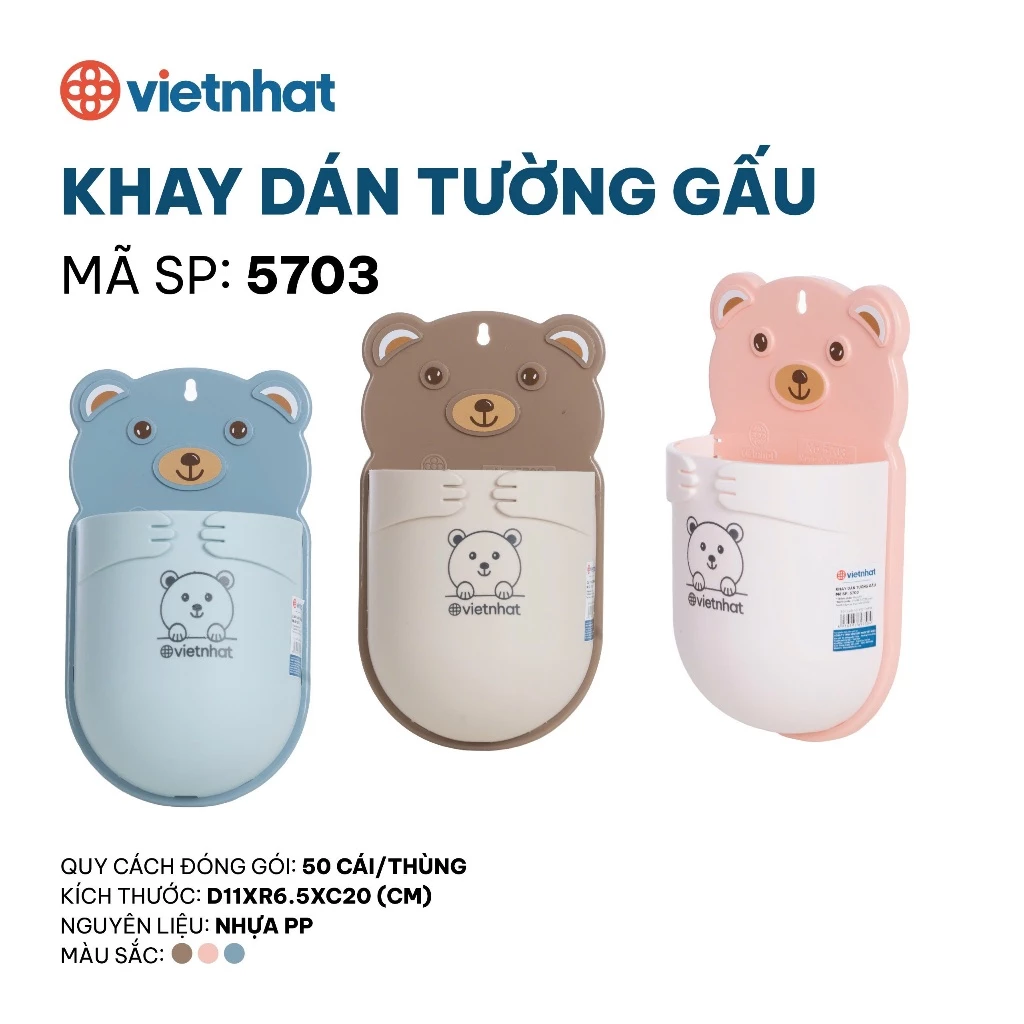 Khay dán tường gấu 5703 Việt Nhật, Đựng Đồ Cá Nhân Mỹ Phẩm Bàn Chải Đánh Răng