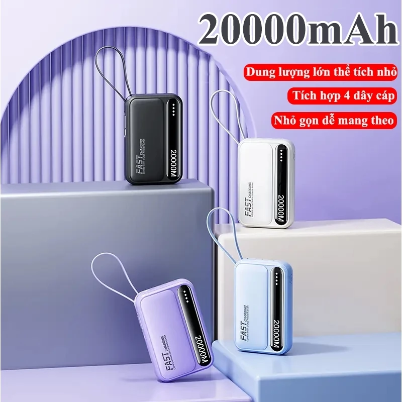 Toàn năng 4 dây sạc nhanh｜Pin dự phòng 20000mAh dung lượng lớn Đèn LED báo phần trăm Thiết yếu cho chơi game và du lịch