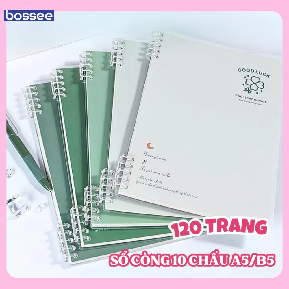 Sổ còng A5 B5 120 trang thay được giấy, bìa sổ còng Good Luck kèm ruột giấy - Sổ tay thiết kế khuyết còng không cấn tay