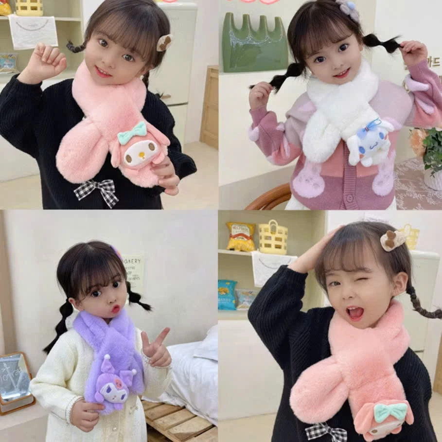 Khăn Lông Choàng Cổ Ấm Áp Cho Bé Họa Tiết Thú Nhồi Bông KUROMI MELODY Dễ Thương, Khăn Quàng Giữ Ấm Mùa Đông