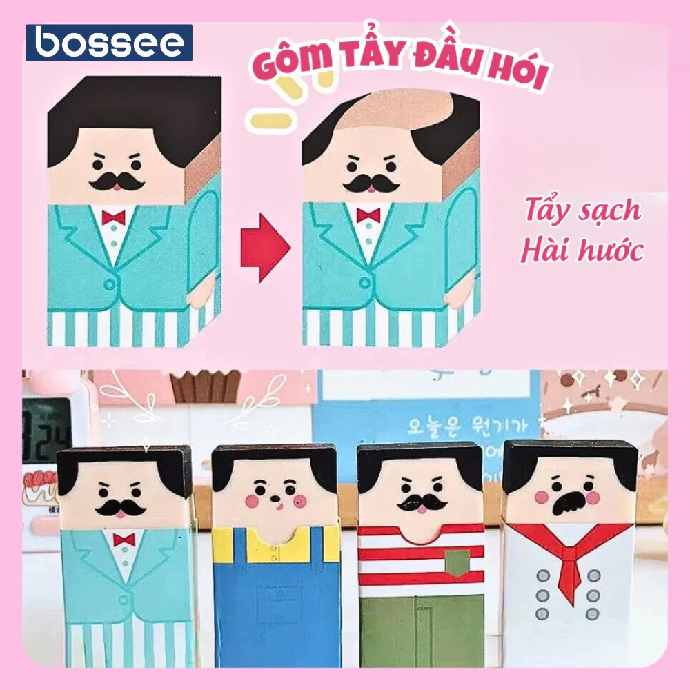Gôm tẩy học sinh, tẩy bút chì đầu hói - tẩy mềm, hình thù ngộ nghĩnh phù hợp cho mọi học sinh, văn phòng