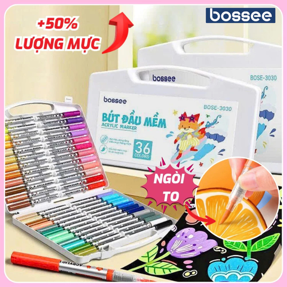 [Hàng Cao Cấp] Hộp Bút 60 Màu Acrylic Đầu Lông Mềm Bossee Thiết Kế Quai Xách Tiện Lợi