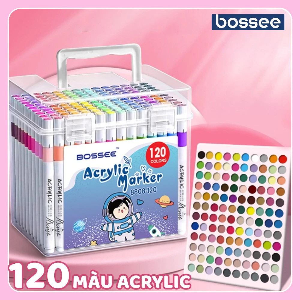 Set 120 Màu Acrylic Marker Cao Cấp, Bút Màu Marker Màu Tươi Sáng Không Lem DIY Trên Nhiều Chất Liệu