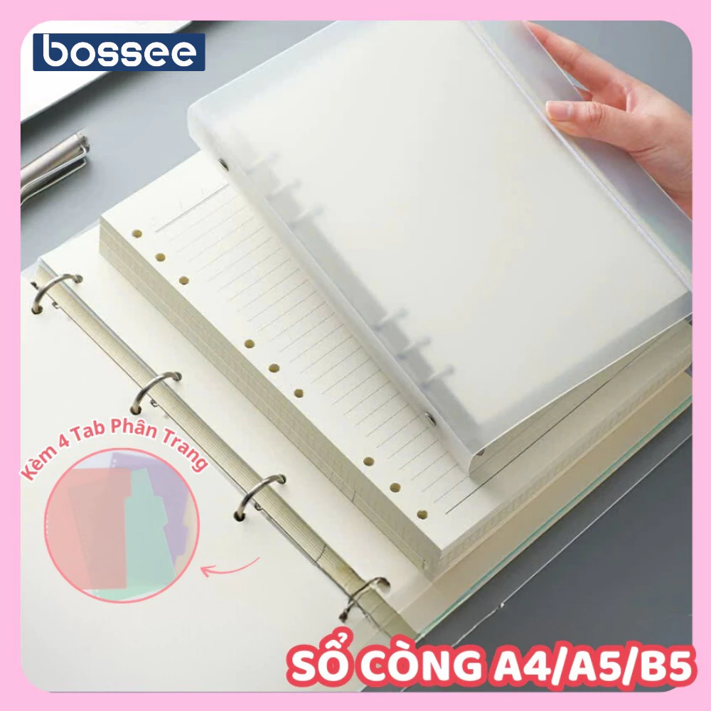 Sổ Còng A4/A5/B5 120 Trang, Sổ 4/6/9 Còng Lõi Giấy Refill, Sổ Bìa Cứng Trắng/Đen Kèm Tab Phân Trang – Thiết Kế Tiện Dụng