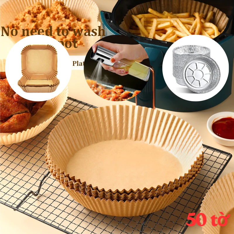 Set 50 Miếng Giấy Nến Lót Nồi Chiên Không Dầu - Giảm Thiểu Tối Đa Dầu Mỡ Bám Vào Nồi Chiên