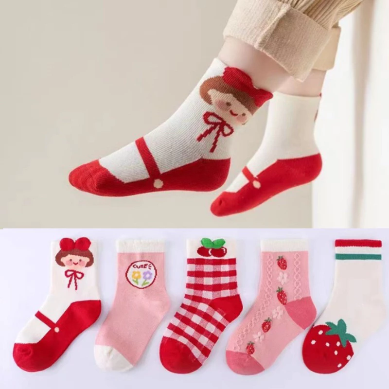 Set 10 Đôi Tất Cotton Ôm Cổ Cao Cho Bé Gái Từ 1- 12 Tuổi Họa Tiết Dễ Thương
