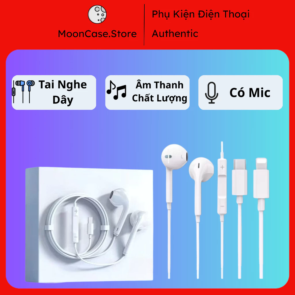 Tai nghe dây iPhone chân dẹt và chân 3.5MM kết nối Bluetooth có Mic dành cho điện thoại/máy tín