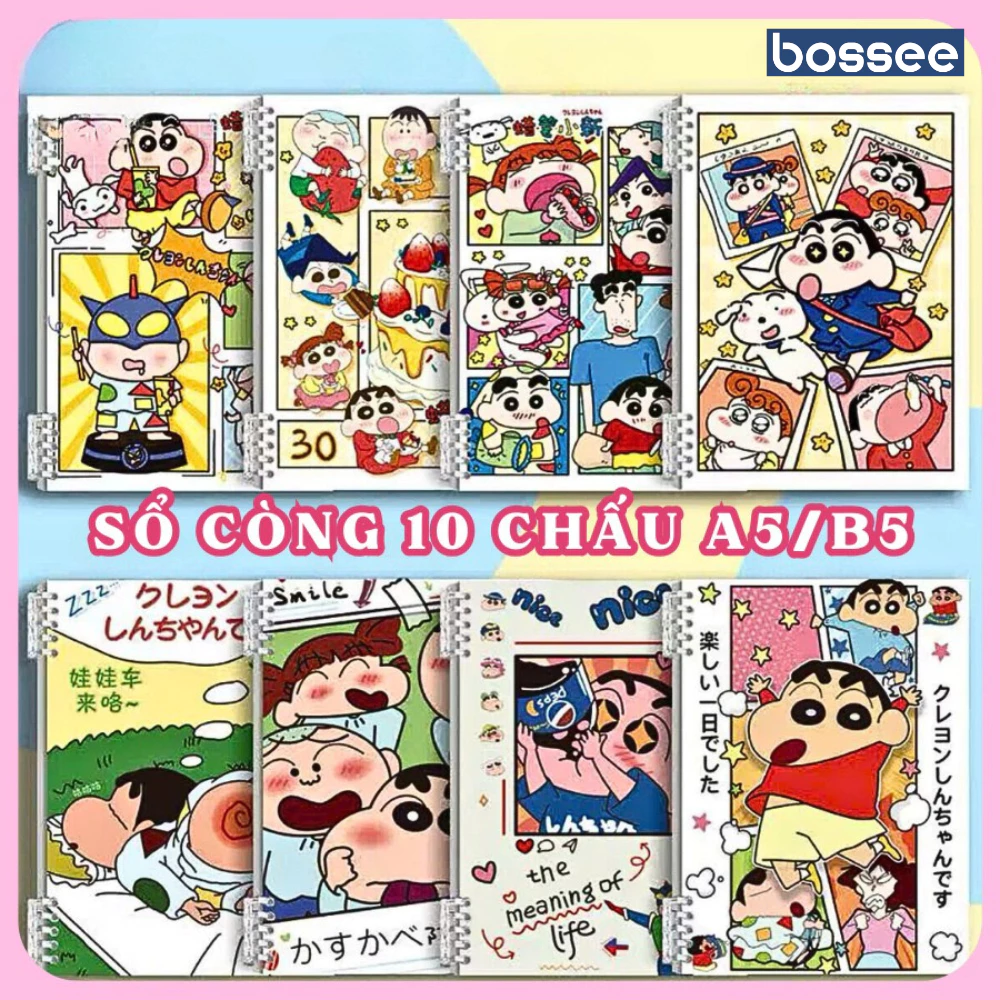 Sổ còng A5 B5 120 Trang Bossee Họa Tiết Shin Cậu Bé Bút Chì Vui Nhộn