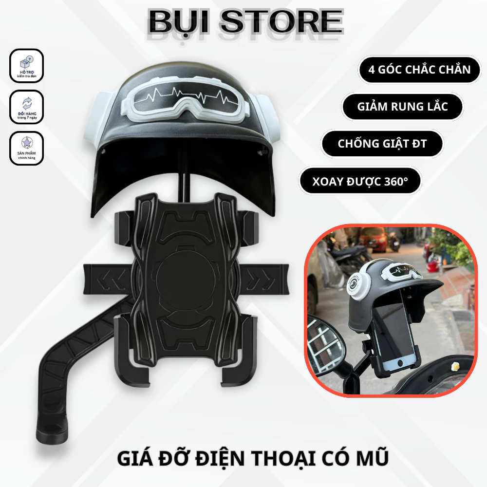Giá Đỡ Kẹp Điện Thoại Dùng Cho Xe Máy, Xe Đạp kèm Mũ Bảo Hiểm K01 Che Mưa Che Nắng, Chống Cướp Cực Chắc Chắn