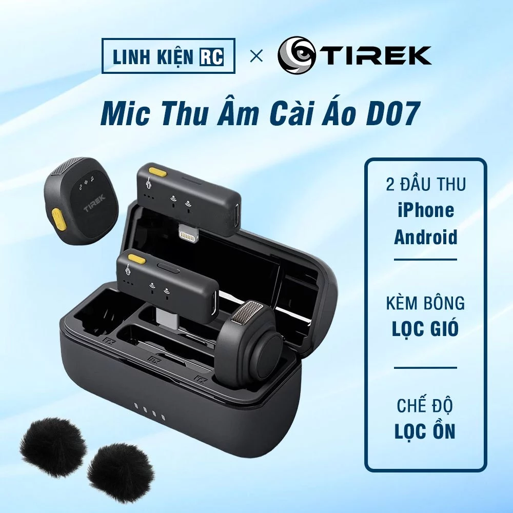 Mic Thu Âm Không Dây Cho Điện Thoại Tirek D07 - Bộ 2 Mic - Micro Cài Áo, Quay Video, Livestream