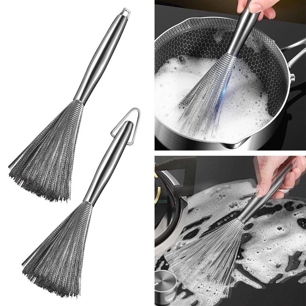 ✨ Chổi Cọ Xoong Cọ Nồi Đa Năng Bằng Inox 304 Có Tay Cầm Không Gỉ, Đánh Bay Vết Bẩn Không Gây Trầy Xước 88494