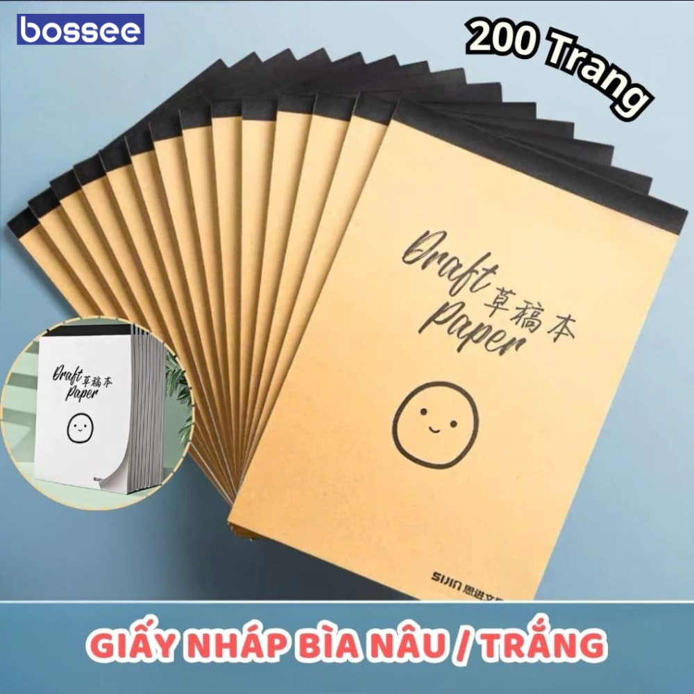 Vở nháp mặt cười 200 trang, giấy nháp, sổ giấy ghi chú - Sổ tay ghi chép bìa kraft giấy trắng, sổ tay lật dọc - SIJIN