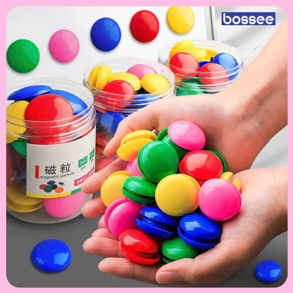 Set nam châm gắn bảng, nam châm tròn, nam châm dính bảng từ - Viên nam châm tròn gắn bảng từ nhiều màu, lực từ mạnh