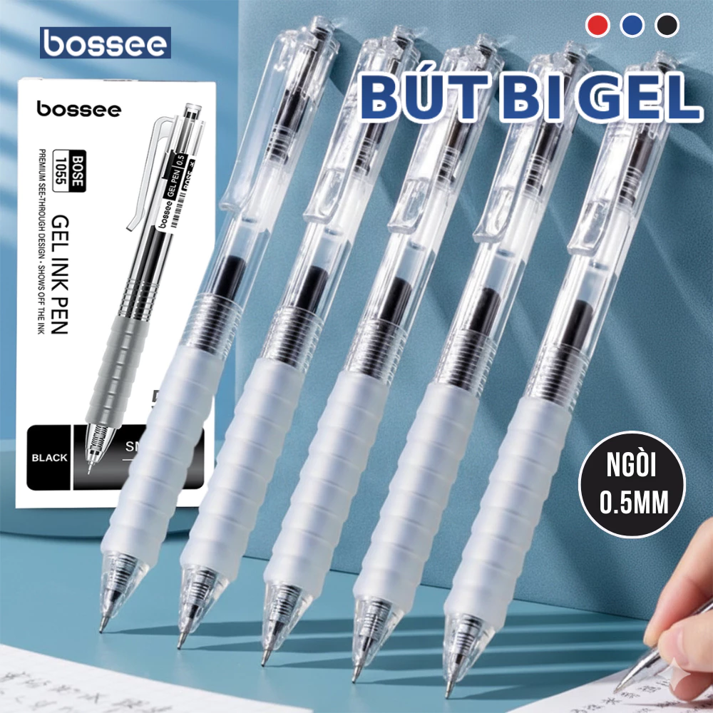 Hộp 5/10 Bút Bi Gel Ngòi Bấm ST Mực Xanh/Đen/Đỏ Viết Mượt Trơn Tru Khô Nhanh