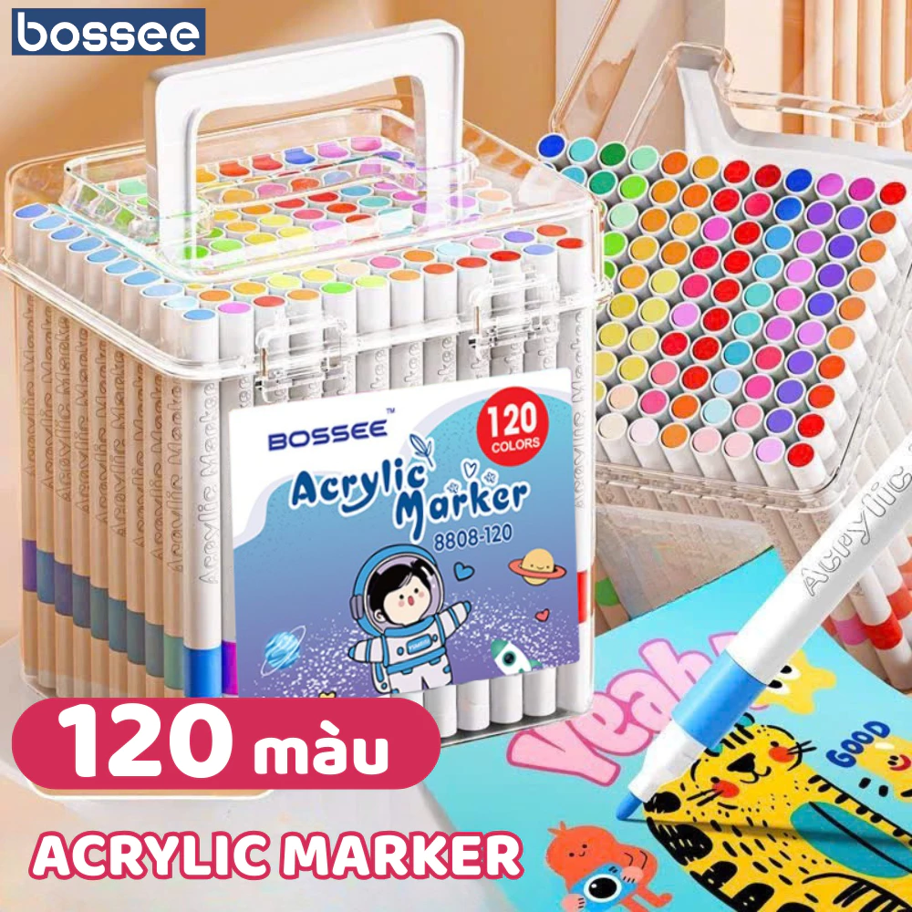 Bộ 120 Màu Acrylic Marker Ngòi Mềm Nhỏ, Bút Màu Không Lem Tăng Dung Tích Mực