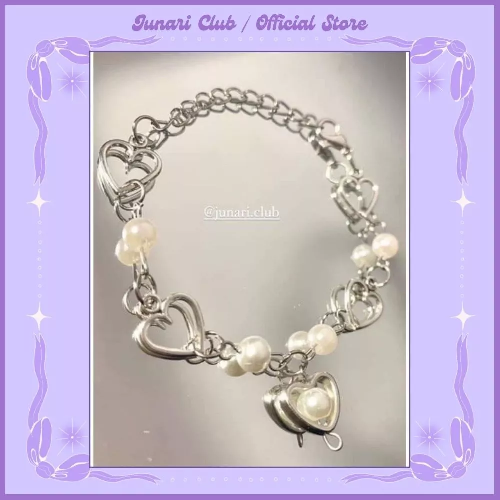 Vòng tay handmade - Vòng tay trái tim Heart Bracelet - Chất liệu thép không gỉ, y2k lấp lánh đính ngọc - Junari.club