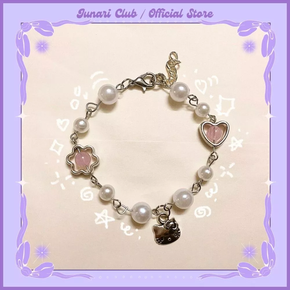 Vòng tay y2k phong cách đơn giản dễ thương, vòng tay handmade hình Hello Kitty cho hội bạn, Junari.club
