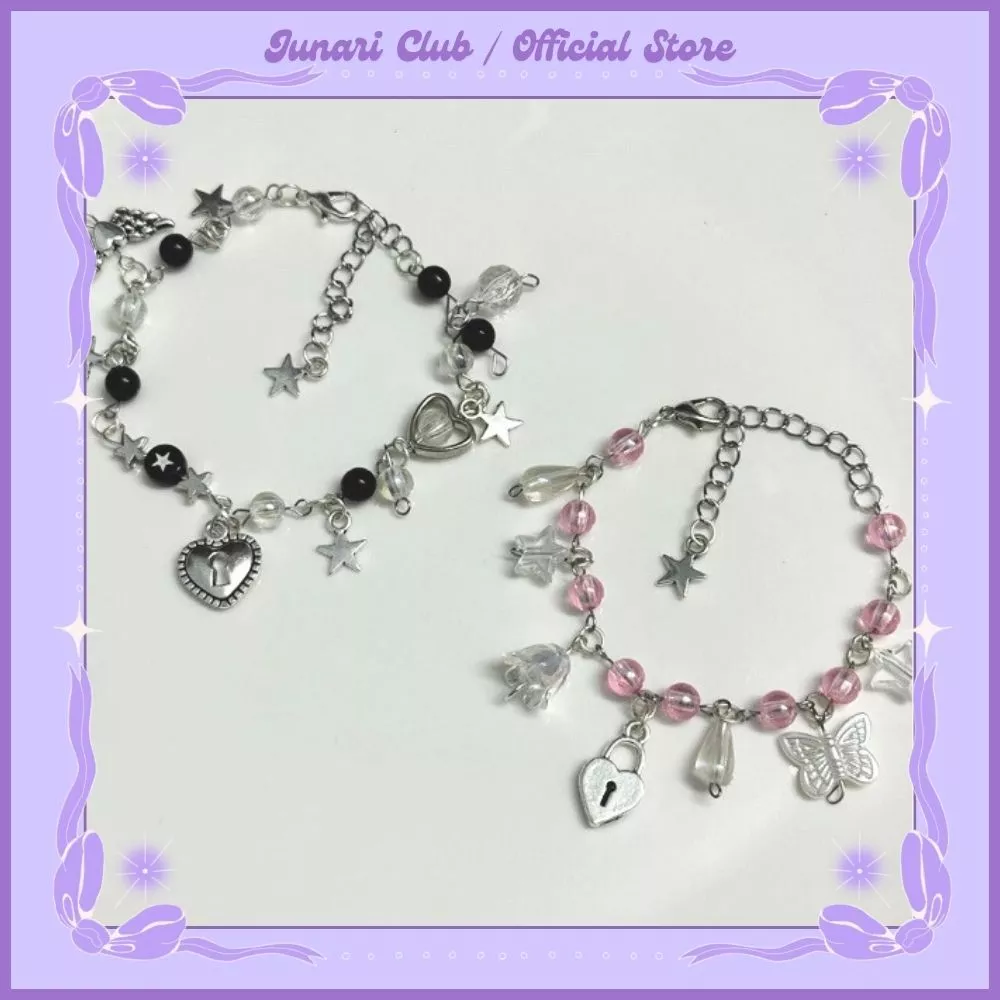 Vòng tay handmade Black & Pink couple bracelet - Vòng tay cặp đôi ổ khóa trái tim chất liệu thép không gỉ Junari.club