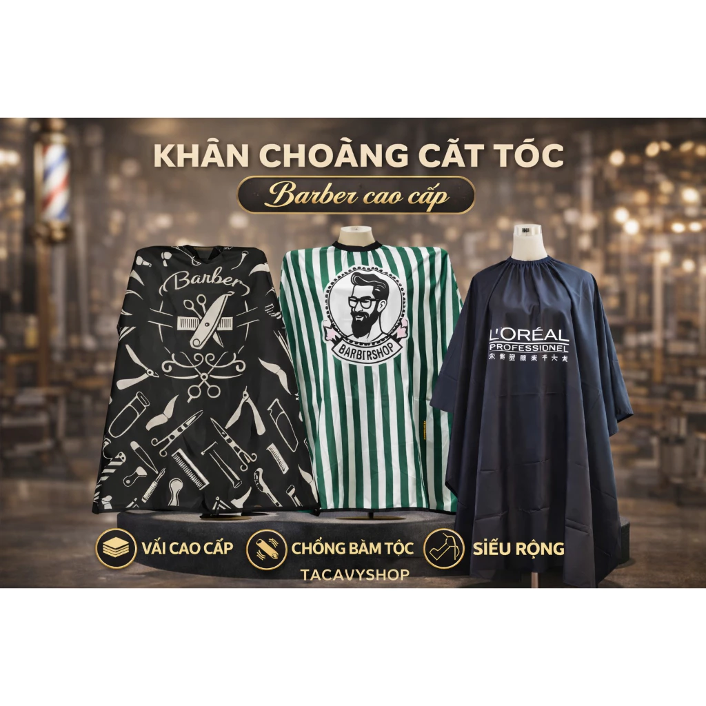 Khăn Choàng Cắt Tóc Barber Cao Cấp – Chống Bám Tóc, Áo Choàng Cắt Tóc Salon Chuyên Nghiệp, Siêu Rộng