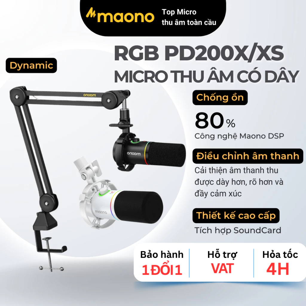 Micro Thu Âm RGB MAONO PD200X/PD200XS - Kết Nối USB/XLR, Chống Ồn DSP, Thu Âm Chuyên Nghiệp Cho