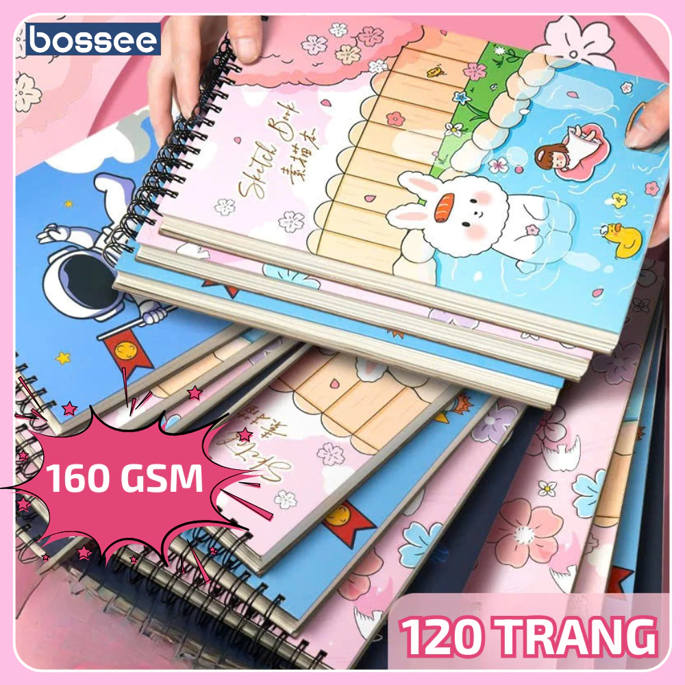 Sổ Phác Thảo Nghệ Thuật A4/8K/16K, Sổ Vẽ Tranh 120 Trang Gáy Lò Xo Giấy 160 GSM Cao Cấp