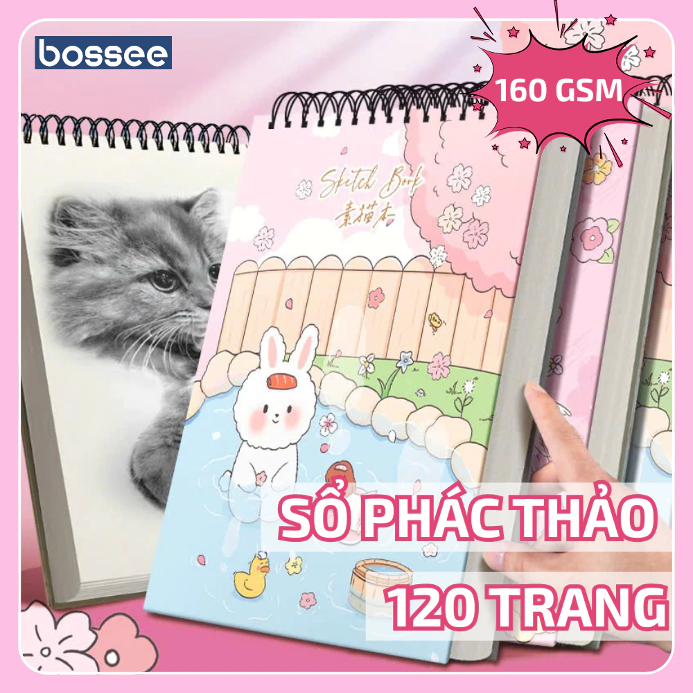 Sổ Vẽ Tranh Bossee 120 Trang Giấy Dày 160 GSM, Sổ Phác Thảo A4/8K/16K Nghệ Thuật Bìa Nhiều Màu Sắc