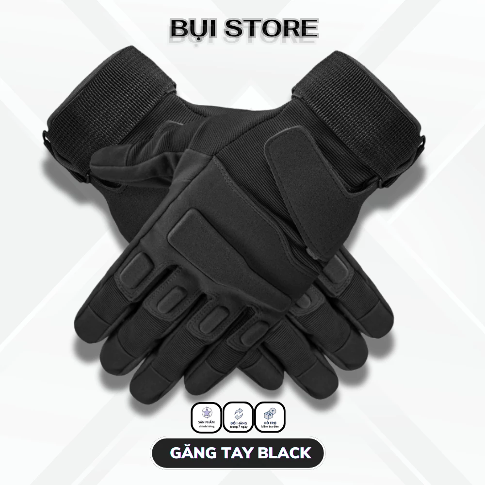 Găng tay dài ngón đi xe máy, phượt Blackhawk Full cho nam nữ màu đen, Bụi Store Việt Nam