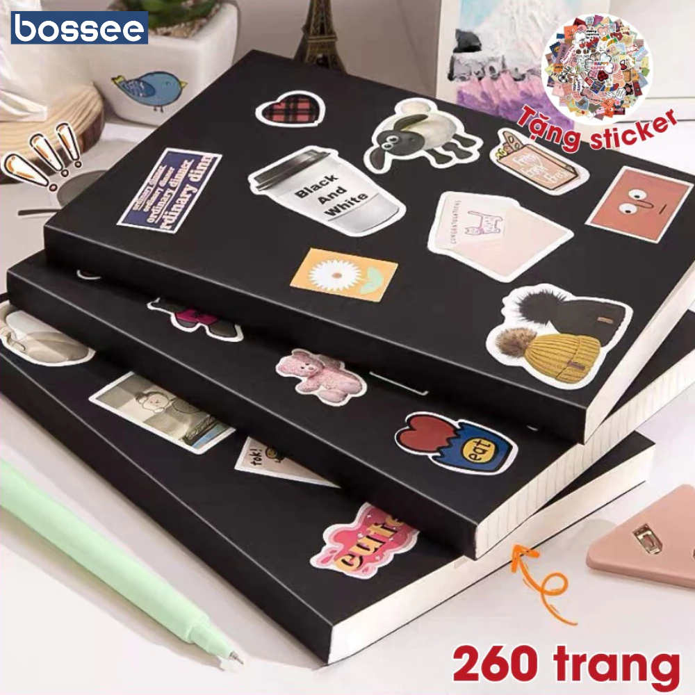 [Tặng Sticker] Sổ Gáy Thẳng Bossee 260 Trang Giấy Kẻ Ngang, Không Kẻ- Giấy Chống Lóa, Bìa Kraft Trơn