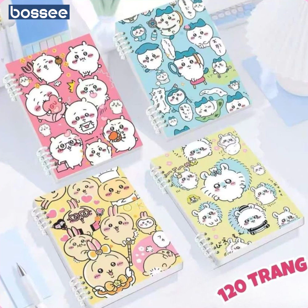 Sổ còng Chiikawa A5/B5 120 trang, bìa dễ thương, 10 chấu khuyết còng, giấy kẻ ngang/vuông