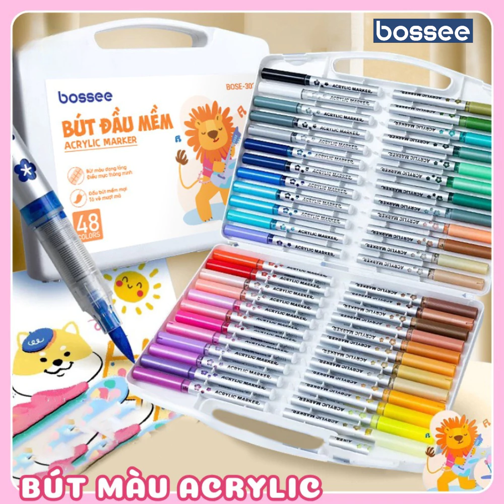 Bộ Bút Màu Acrylic Marker Bossee Đầu Lông Mềm Ngòi To Hoạt Hình Dễ Thương Chất Lượng Cao Không Lem