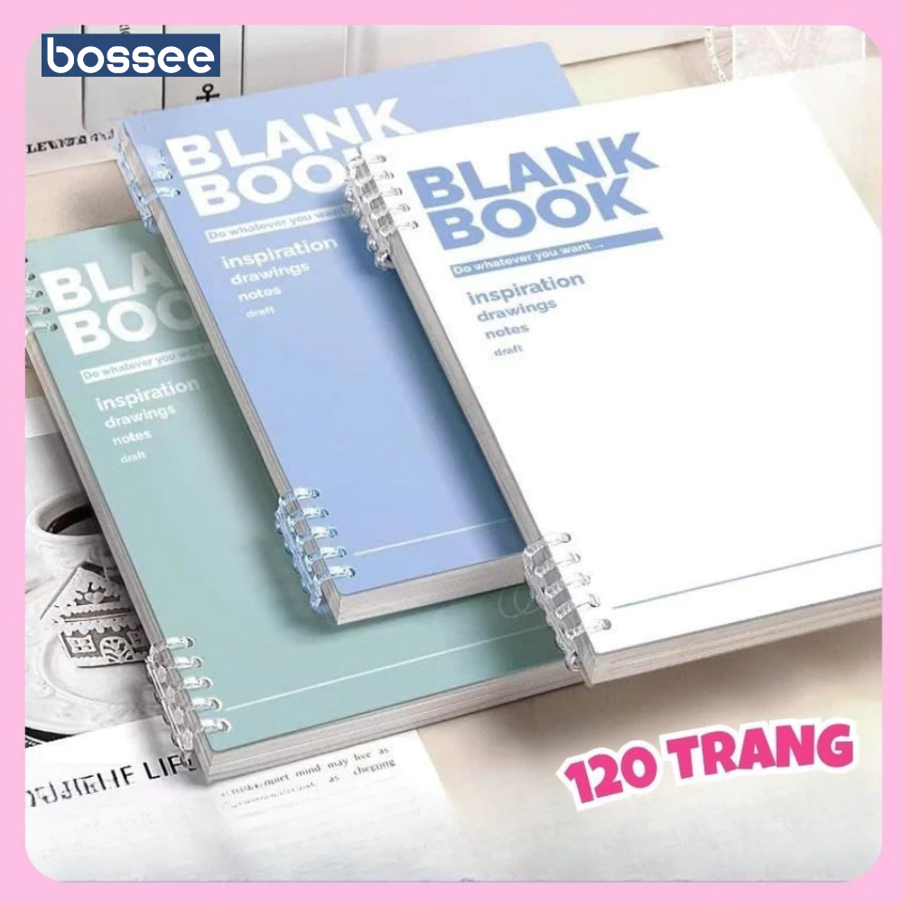 Sổ Còng A5/B5 120 Trang Blank Book,Sổ Khuyết Còng 10 Lỗ Kèm Giấy Kẻ Ngang/Caro