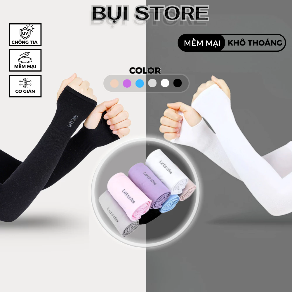 Găng tay dài chống nắng Letsilim xỏ ngón - Bao tay co dãn 4 chiều thoáng khí chống tia Uv bảo vệ da