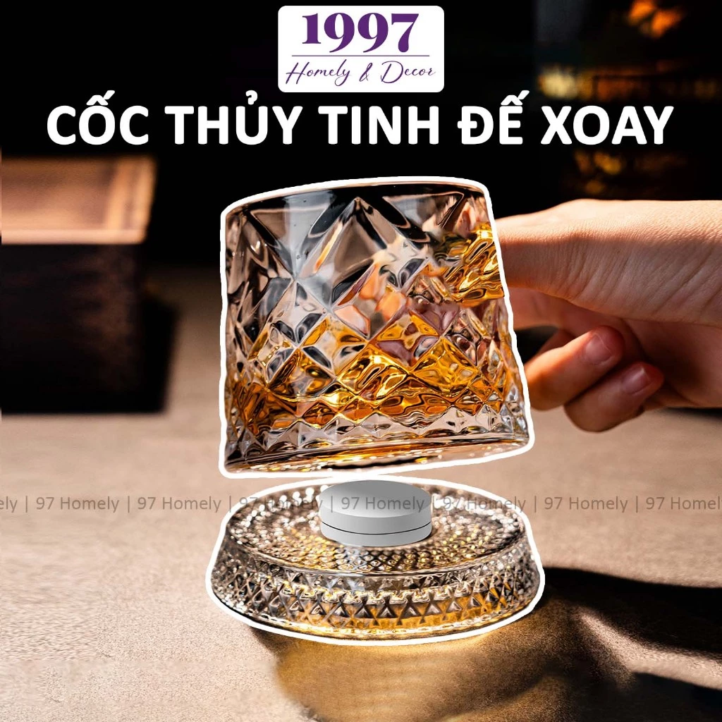 Cốc Thủy Tinh Đế Xoay (Kèm Đế Đựng) 97Homely Thủy Tinh Borosilicate Dung Tích 280ml DT260101201