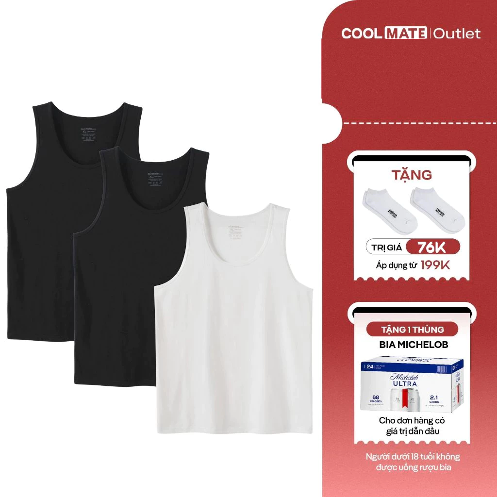 [Tặng combo 2 đôi tất] Combo 3 Áo ba lỗ nam mặc trong thoáng khí nhanh khô Excool Coolmate