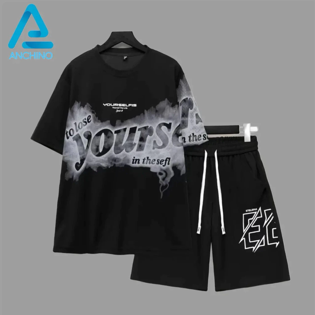Bộ Quần Áo Nam Nữ Cổ Tròn Cộc Tay In Chìm Chữ Yourse, Vải Tổ Ong Lỗ Nhỏ Thoáng Mát